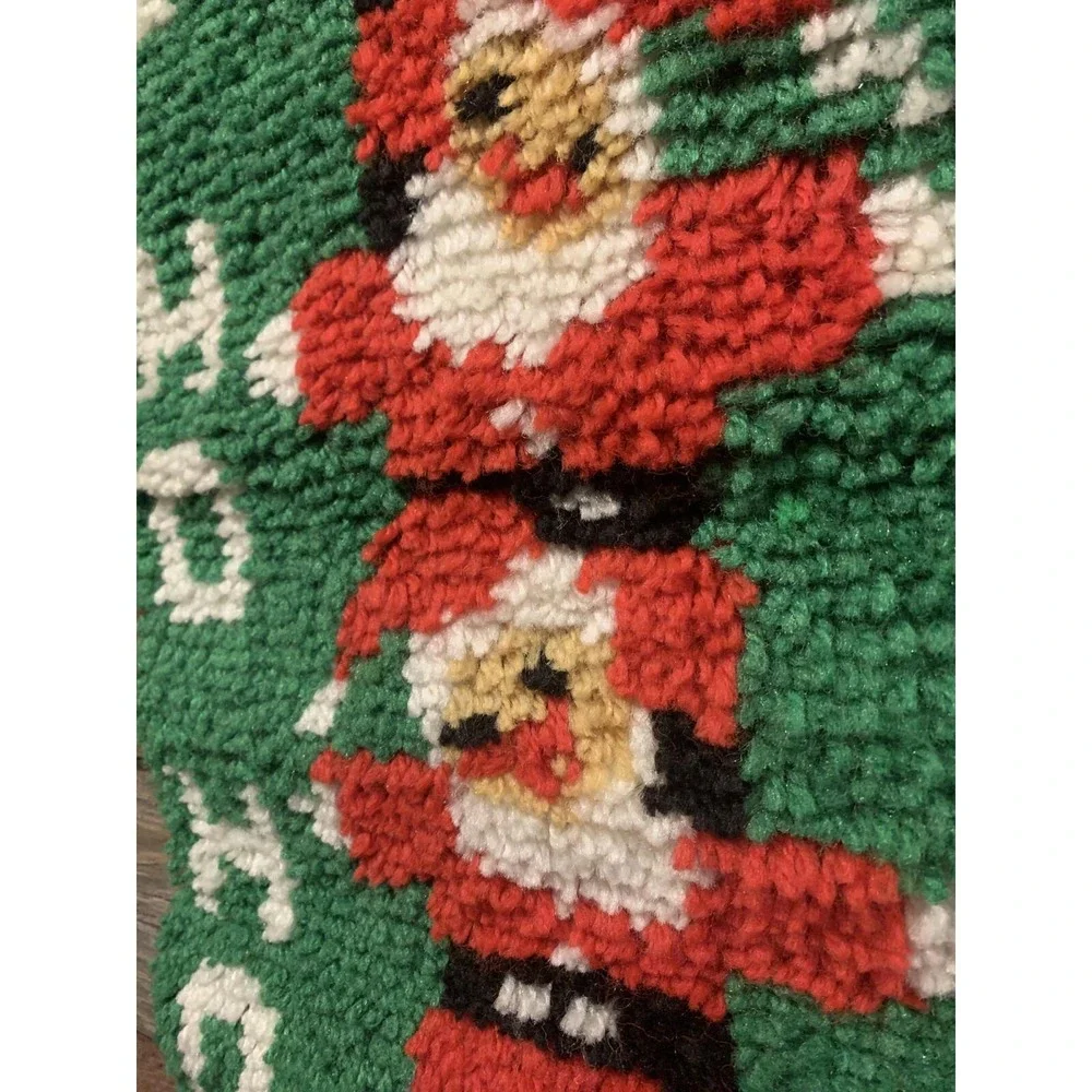 Vtg Latch Hook Rug Wall Hanging Decor Triple Santa Christmas 12